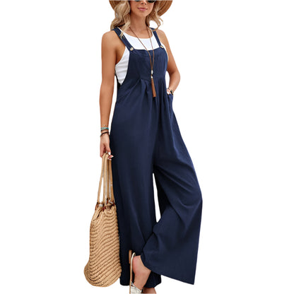 Women's Wide Leg Casual Overalls - Loose Leg Jumpsuits