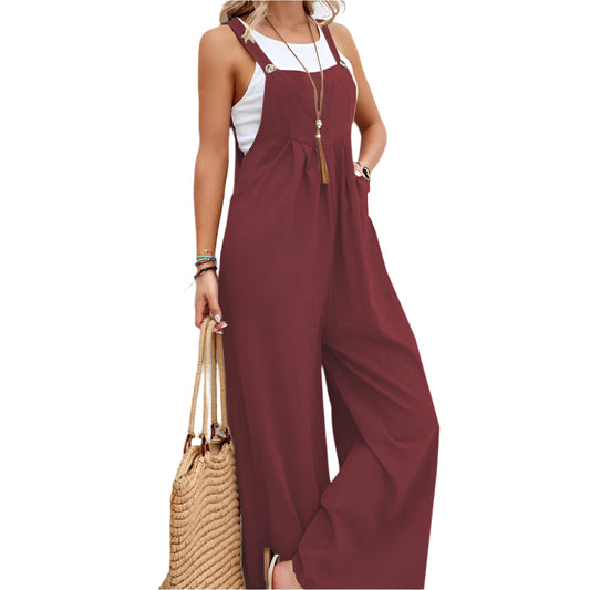 Women's Wide Leg Casual Overalls - Loose Leg Jumpsuits